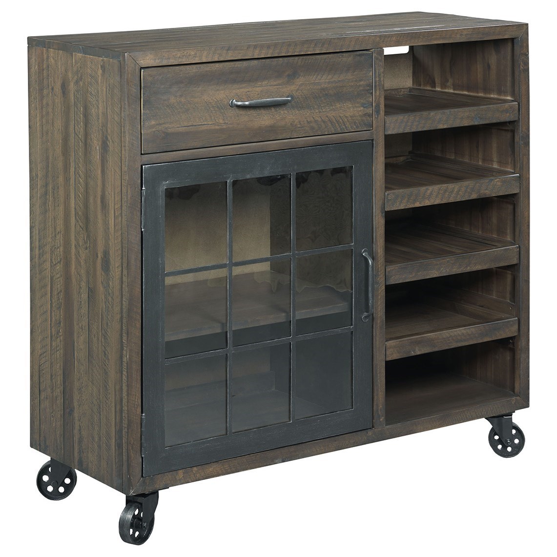 Table Trends Hidden Treasures Rustic Bar Trolley with Metal Casters